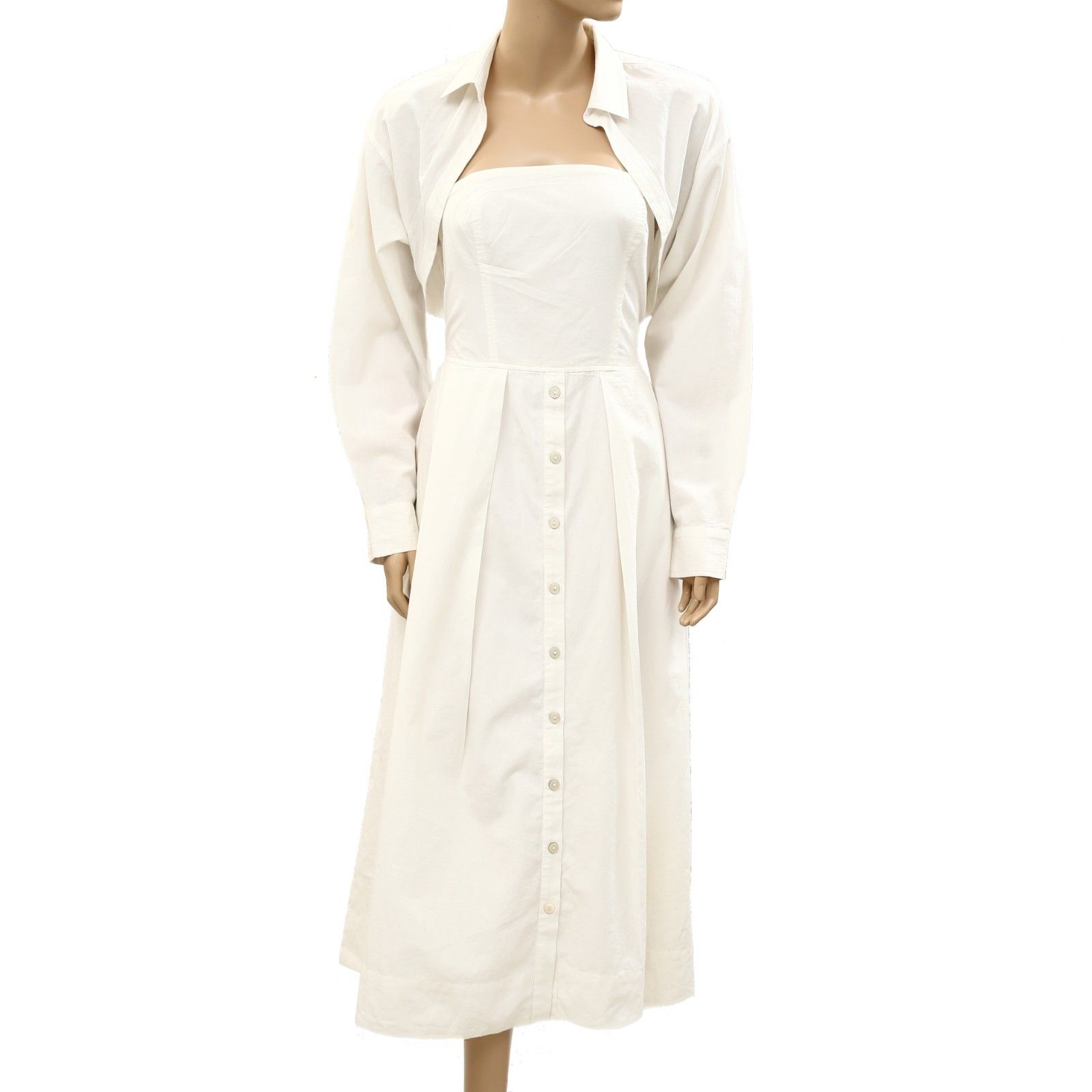 Free People Midi Dress Buttondown Cutout Corset Cotton Tie White S 287113